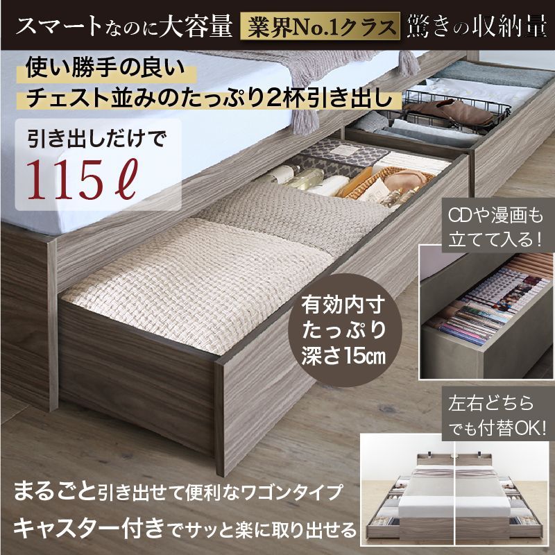 ダブルベッド D ベッドフレーム単品 コンセント付き 棚付き 引き出し