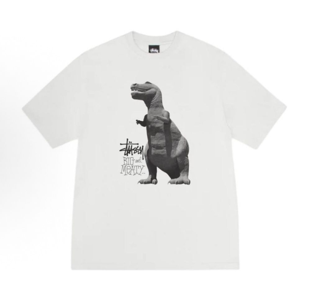 【美品】Stüssy 恐竜プリントTシャツ Sサイズ ホワイト 追跡便【Stussy】恐竜プリント 半袖クルーネックTシャツ 白色