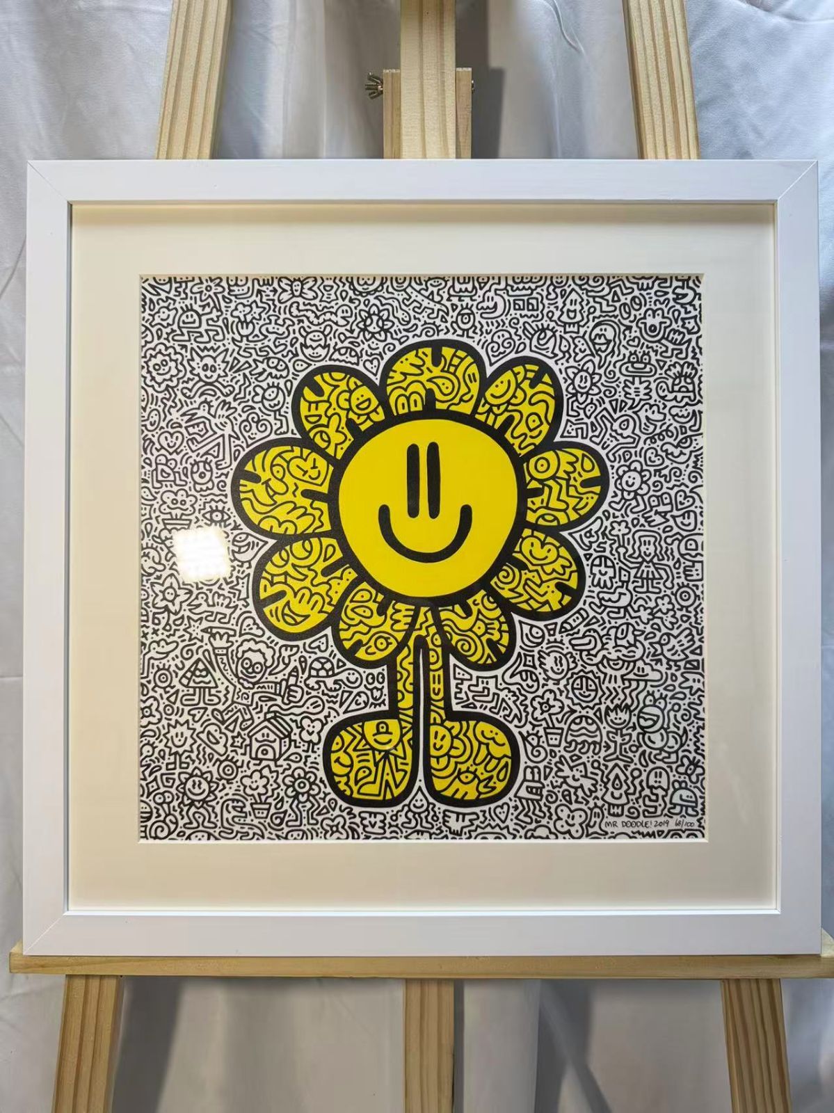 Mr.Doodle ミスタードゥードゥル Yellow Flower 2019 シルクスクリーン版画 サイン付き 額済 イラス 現代アート 美術品 インテリア 飾り