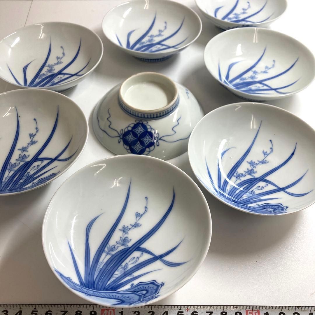 時代鍋島焼 染付中皿8枚 直径11.7㎝ 東Y6-1230 2Fトヒサ