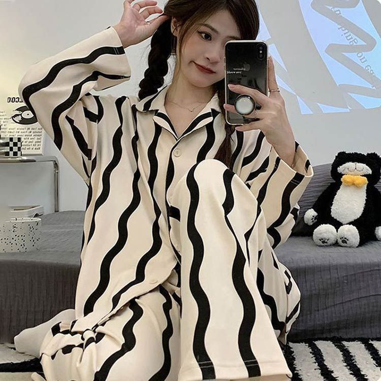 パジャマ レディース 長袖 かわいい ルームウェア チェック柄 ストライプ柄 前開き セットアップ 春 夏 秋 ナイトウェア おしゃれ 部屋着 ギフト 入院 快眠 qqbd 0565