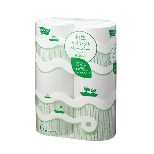 パ 再生トイレットペーパー １０８ｍｍ×７５ｍ ダブル６Ｒ×８4211-5120 カウネット