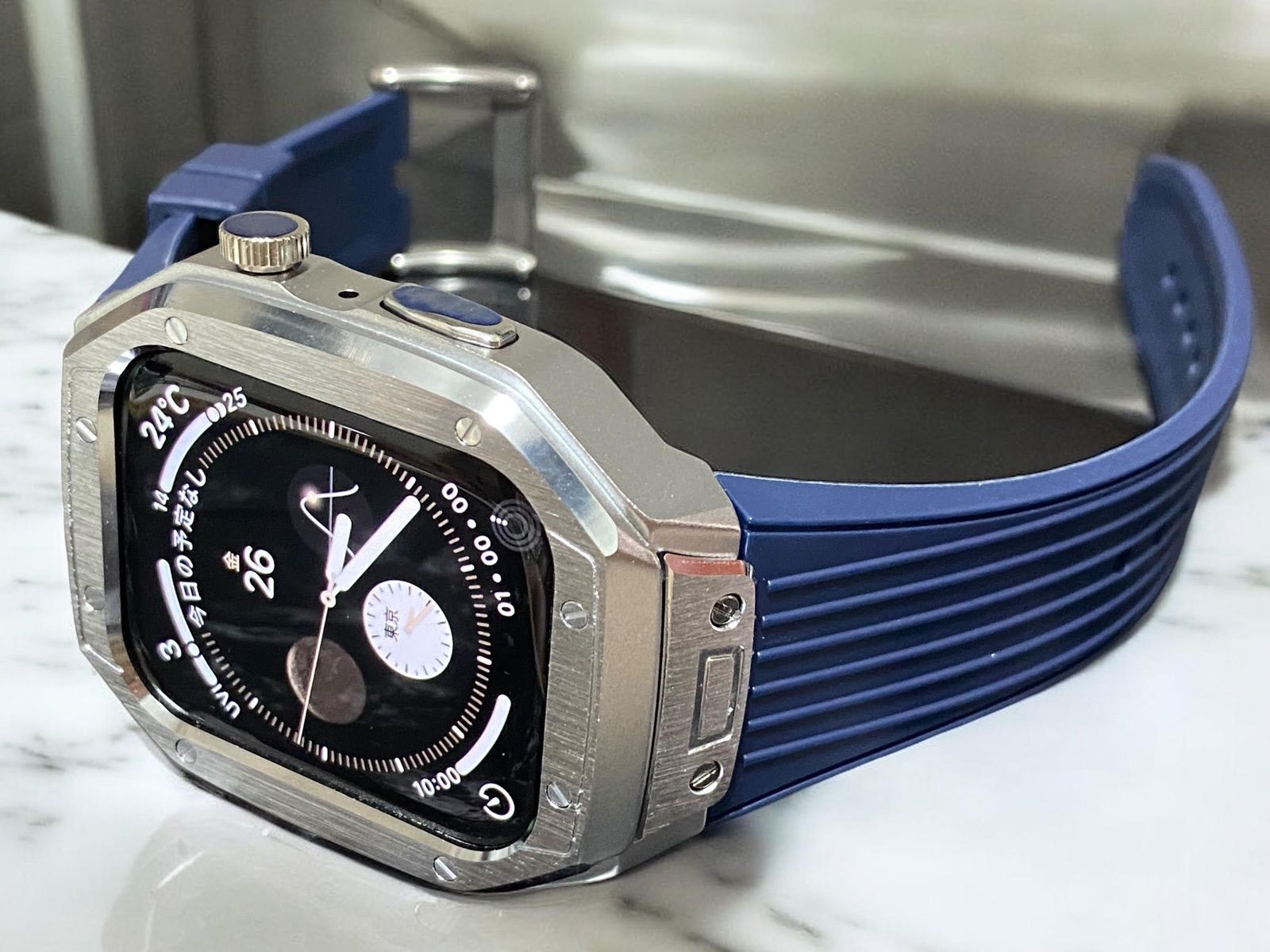 44mm 45mm apple watch メタル+ラバーバンド カスタム 金属