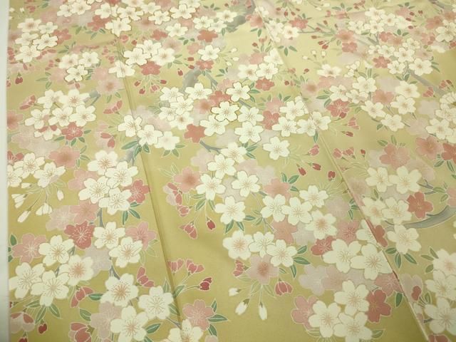 平和屋本店□極上 訪問着 駒刺繍 枝桜 暈し染め 鳥の子色地 金彩 逸品