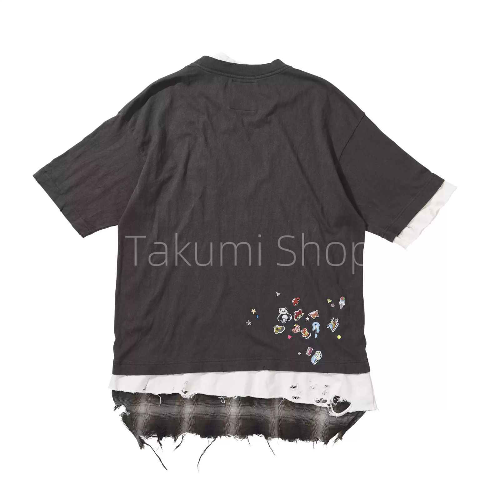 超美品 MIHARA YASUHIRO MMY レイヤード風ダメージ加工プリントTシャツ トップス