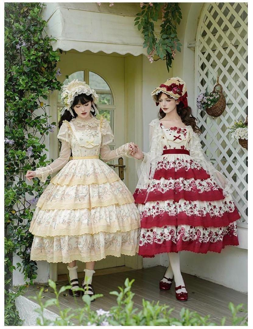 手紙と詩☆朝花夕拾】田園プリント刺繍四段振りjsk ロリータ