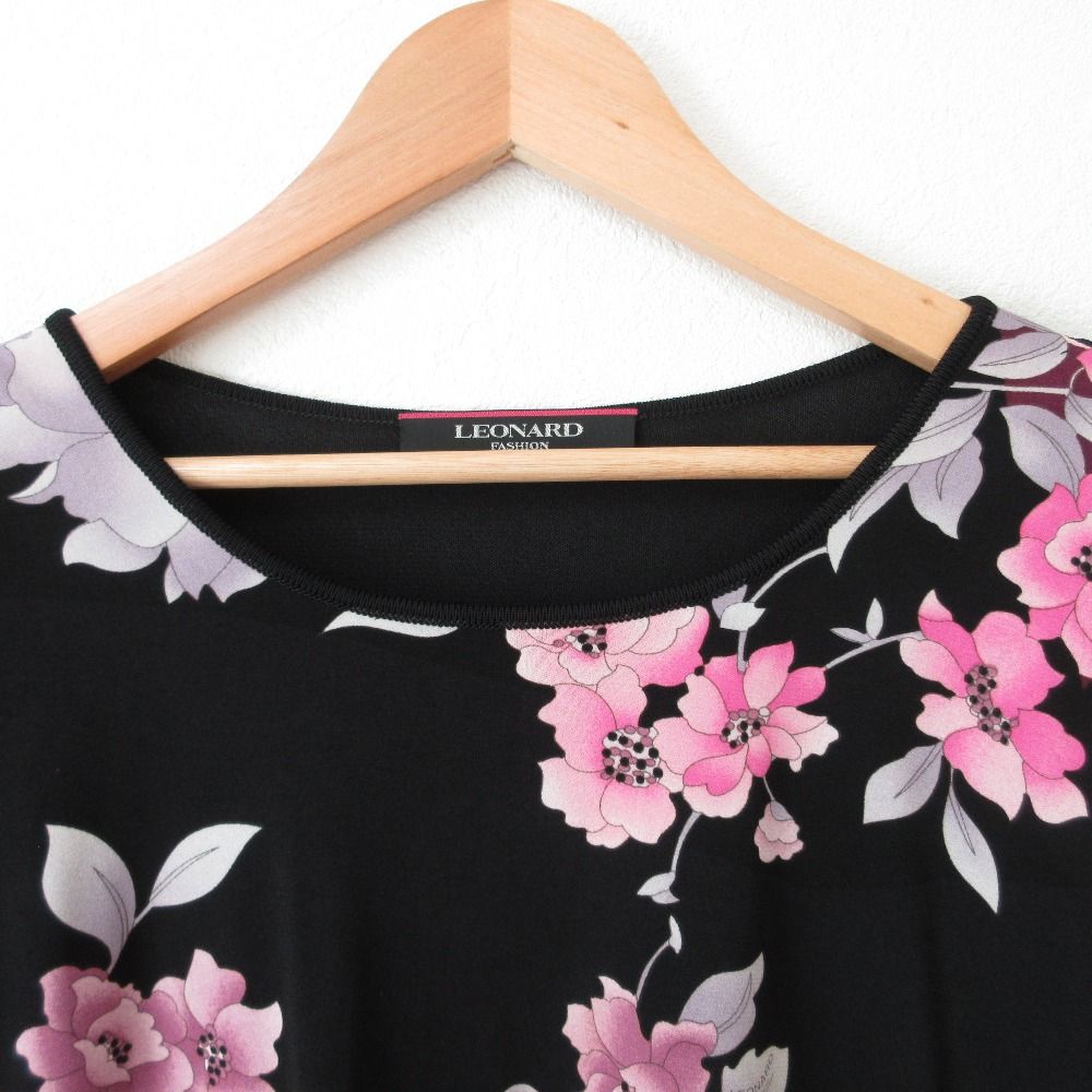 美品 LEONARD レオナール フラワープリント カンカンストレッチ