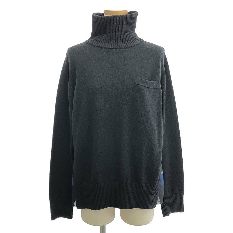 sacai / サカイ | バックプリーツ 格子柄 異素材 プルオーバー ニット