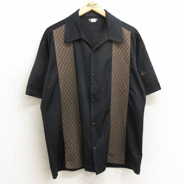 L/古着 半袖 シャツ メンズ 90s 開襟 オープンカラー 黒他 ブラック 24may29 中古 トップス