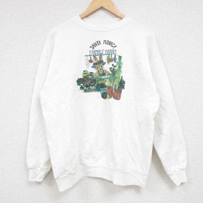 M/古着 TULTEX 長袖 スウェット メンズ 90s ウサギ フリーズマーケット クルーネック 白 ホワイト 24sep07 中古 スエット トレーナー トッ