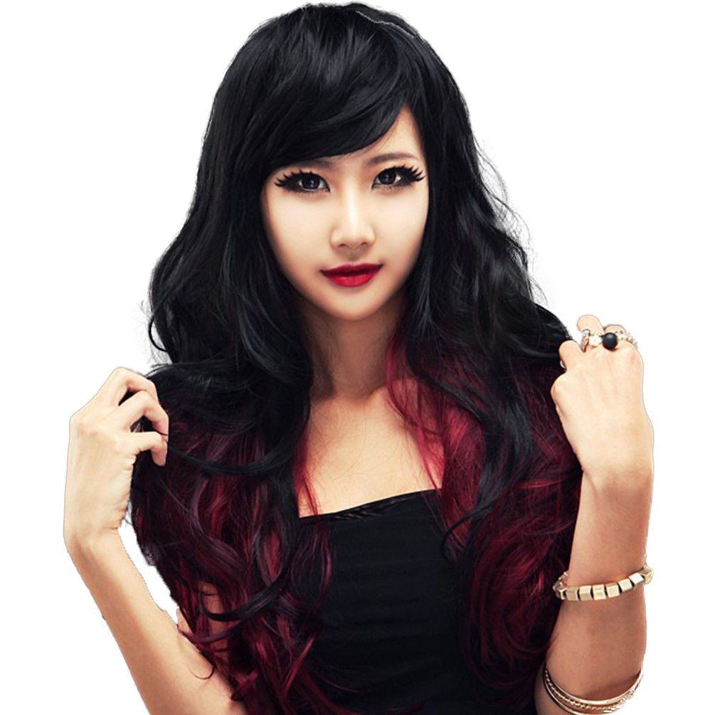 70cm レディース フルウィッグ ウィッグ ロング カール 巻き髪 ウェーブ ゆるふわ かつら ツートン 前髪斜め 日常 自然な質感 原宿風 高温耐熱仕様 アニメ コスプレ コスチューム用 フリーサ