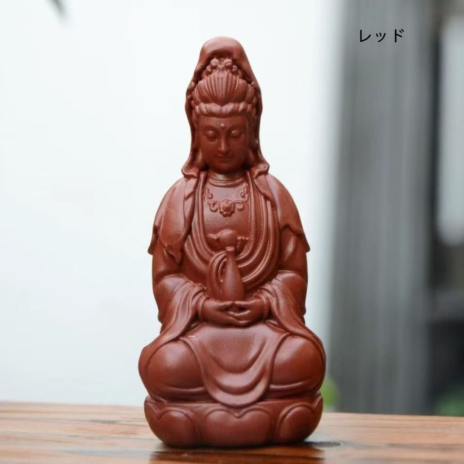 新品・未使用】 観音菩薩 神 神様 仏 仏像 紫砂 赤 レッド