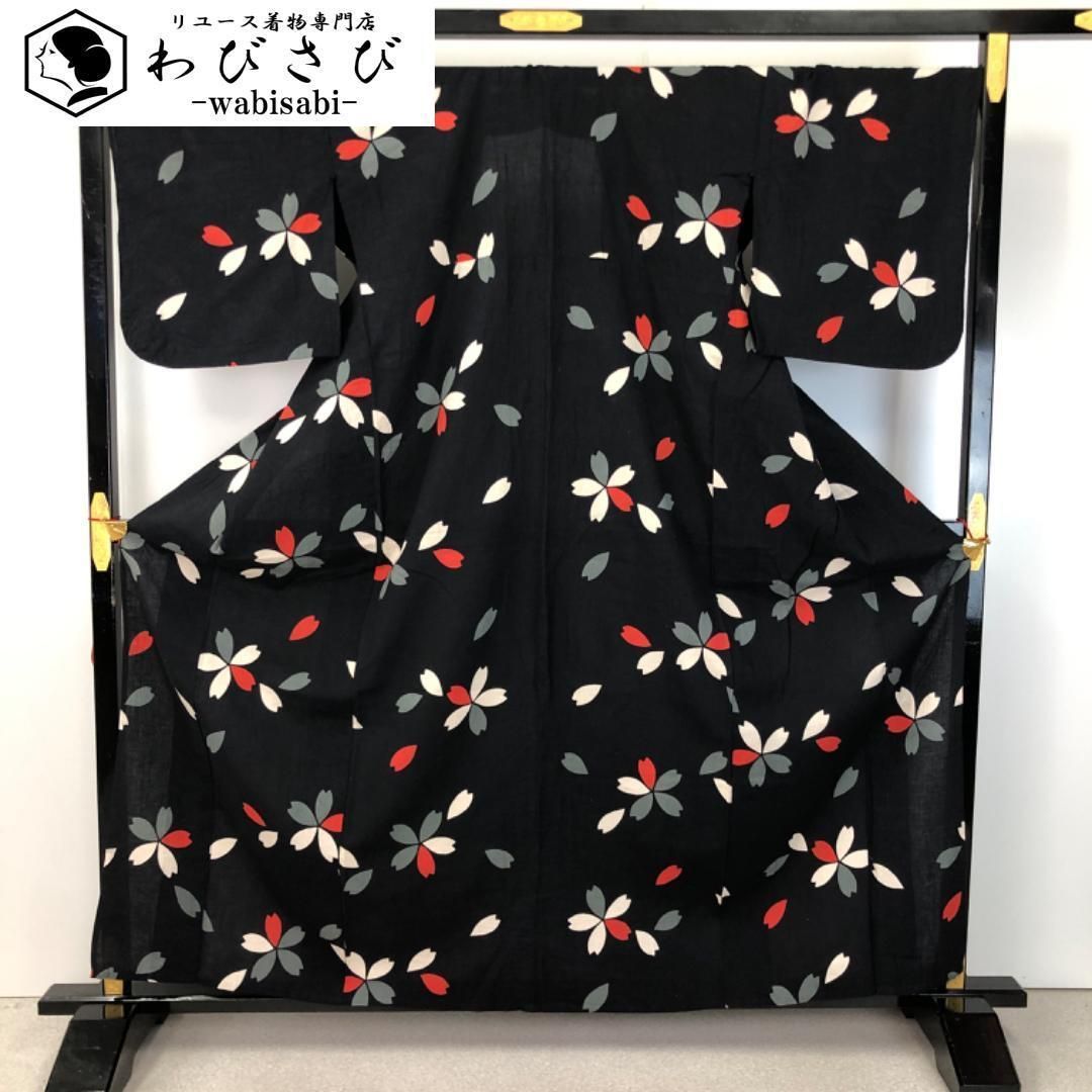 小紋 絞り 縦縞模様 金彩 花柄 鳳凰 黒色 しつけ糸 K-4781（楽天