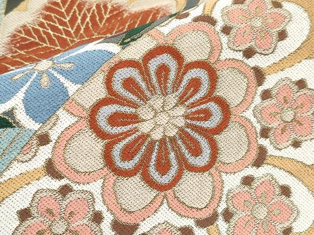 平和屋本店□極上 西陣 白綾苑大庭 六通柄袋帯 唐織 熨斗吉祥花文 金糸