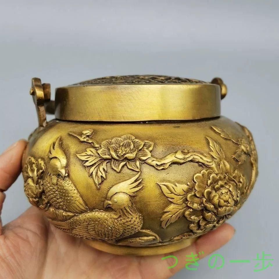 銅製 提梁暖手炉 喜上枝頭手提げ暖手炉 香炉 香道具 装飾品 工芸品 置物 銅製 提梁暖手炉 喜上枝頭手提げ暖手炉 香炉 香道具 装飾品 工芸