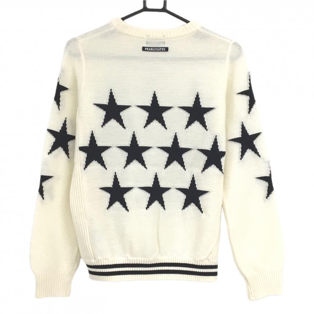 超 パーリーゲイツ セーター 白×ネイビー 星柄 ウール混 ニット レディース 2 L ゴルフウェア PEARLY GATES