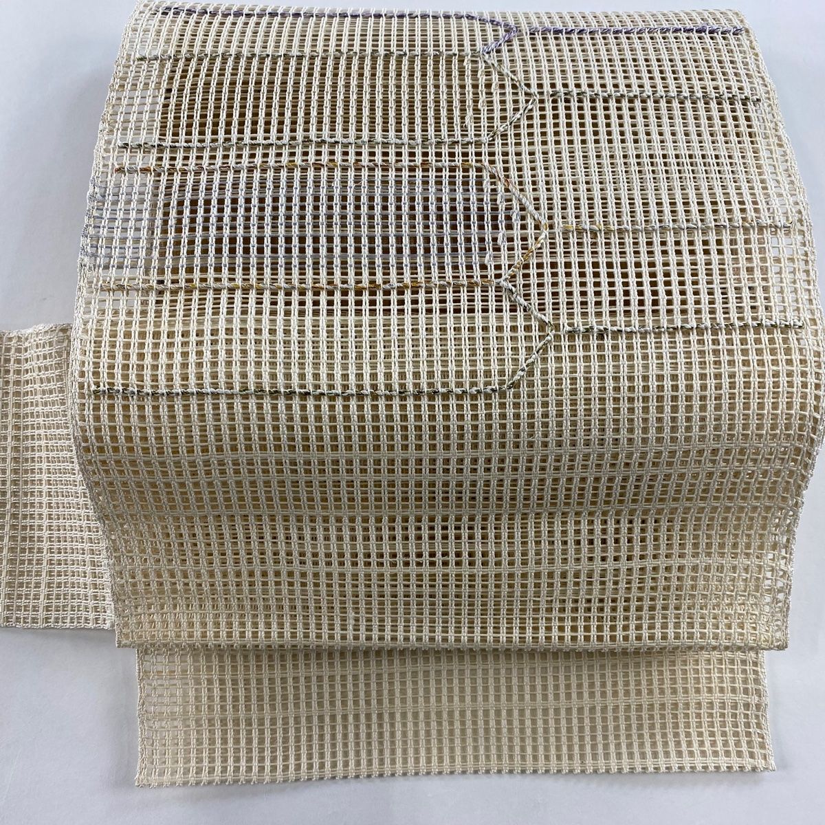名古屋帯 秀品 夏帯 羅 八寸名古屋帯 幾何学 銀糸 ベージュ 正絹