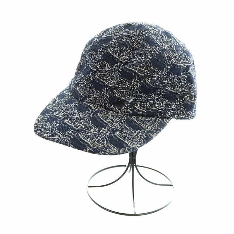 ヴィヴィアンウエストウッド Vivienne Westwood デニム キャップ 帽子 オーブ ロゴ 総柄 紺 ネイビー GY12 |MQ
