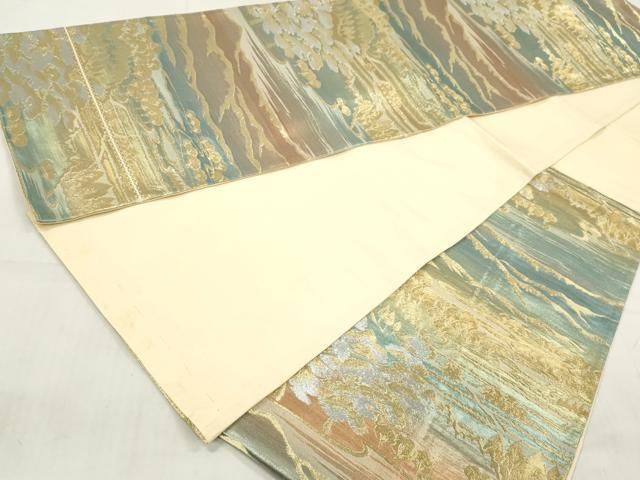 SO-478 袋帯 六通 正絹 風景文様 金銀糸 未仕立て 逸品 平和屋着物◎六通柄袋帯 風景文 金銀糸 正絹 逸品 DAAT2394qa