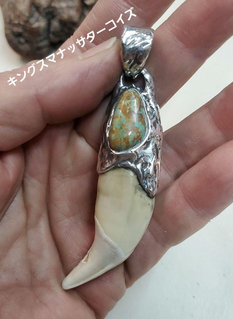 rym-32 熊牙 ベア ターコイズ付きペンダント 一点物 ネックレス