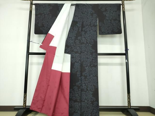 平和屋着物○本場結城紬 重要無形文化財 100亀甲 枝花文 正絹 逸品