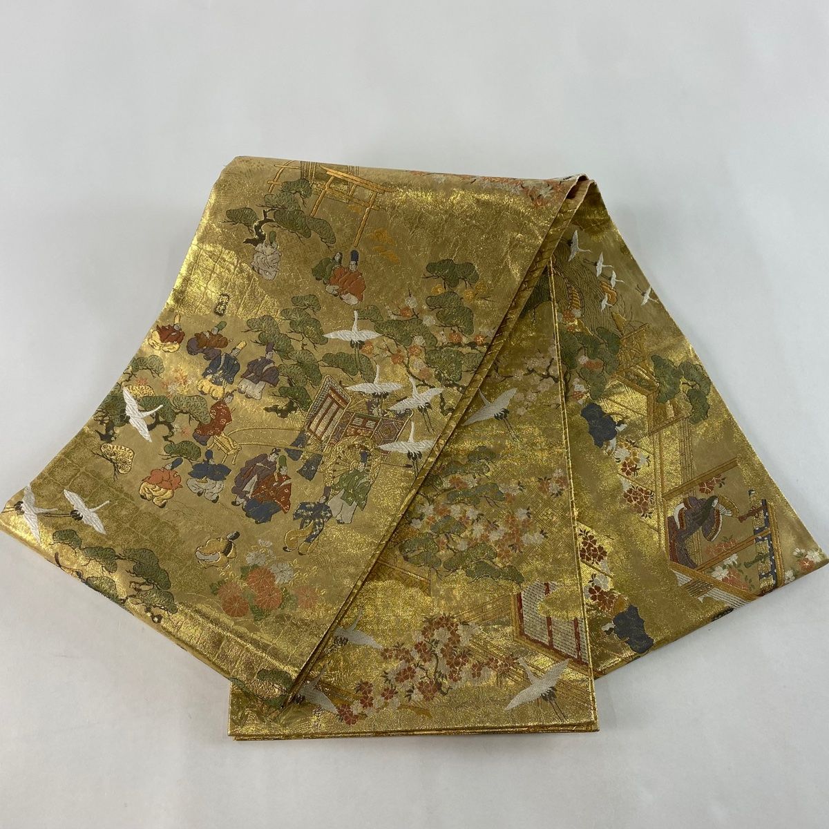 雲】某資産家買取品 国宝 源氏物語絵巻 純金箔 総通し柄全通袋帯 箱付 