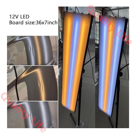車のデント検出ツール 12V デントリフレクターボード PDR ペイントレスデントリペアツール LED ライトと調節 なホルダー付きリフレクターラインボード デントリペア用