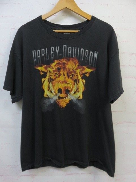 HARLEY-DAVIDSON ﾊｰﾚｰﾀﾞﾋﾞｯﾄﾞｿﾝ Tｼｬﾂ ﾛｺﾞ 炎 ﾊﾞｯｸﾌﾟﾘﾝﾄ ﾌﾞﾗｯｸ XL 991848453