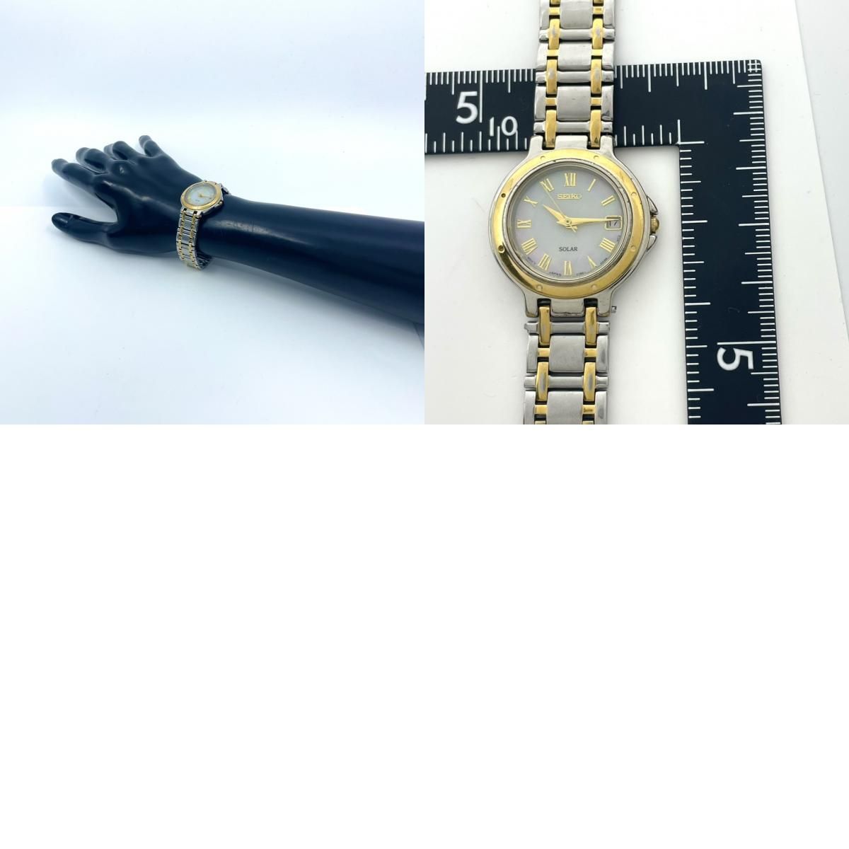 稼働/美品】セイコー 腕時計 V182-0020 ソーラー レディースウォッチ  