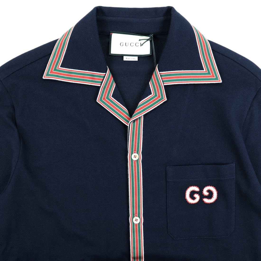 未使用 グッチ 20SS GGオープンカラー 長袖シャツ メンズ ネイビー S