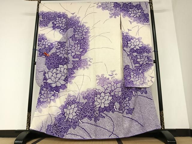 本場大島紬 訪問着 着物 正絹 袷 染大島 黒 縞 桜の花びら カジュアル