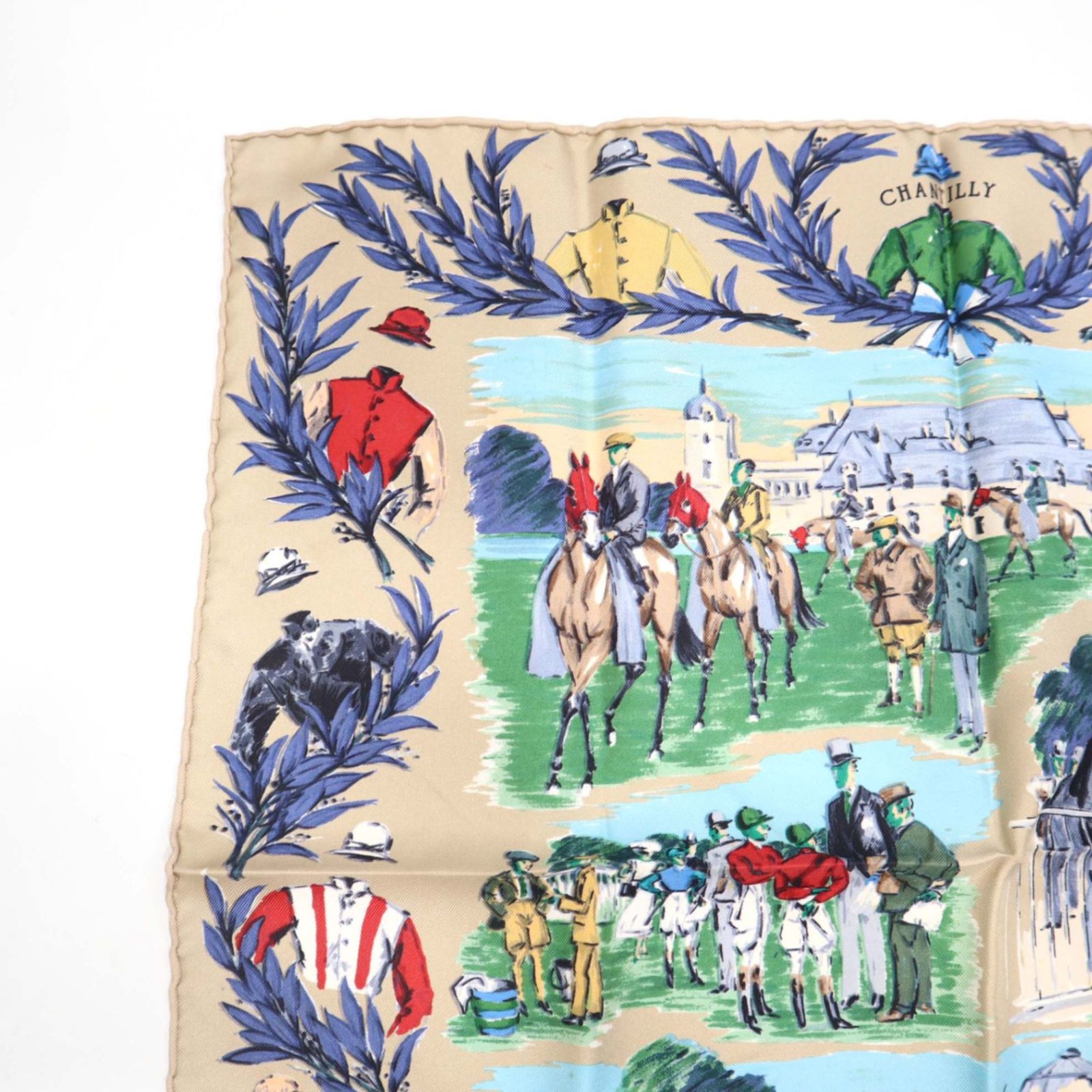 HERMES エルメス スカーフ カレ40 CHANTILLY 競技場 シルク100