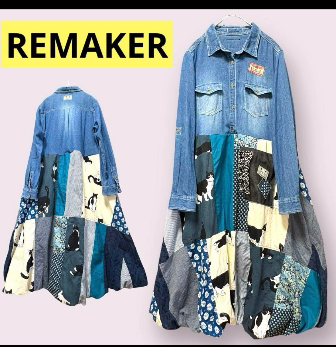 デニムリメイクサロペット 古着リメイクワンピース