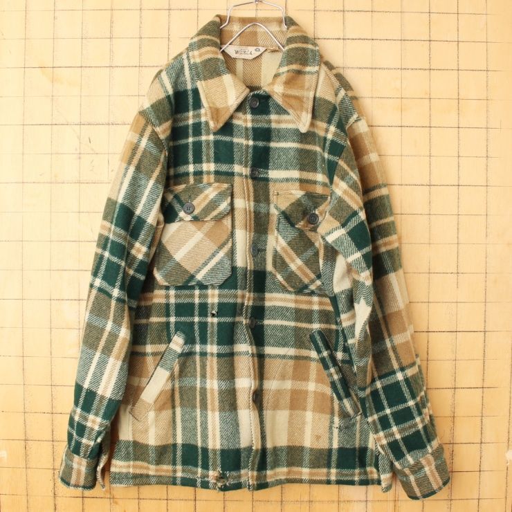 USA Woolrich ウールチェックシャツジャケット M グリーン aw11