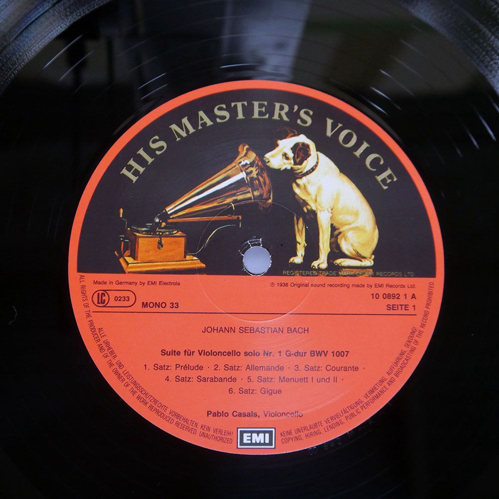 ドイツ盤 パブロカザルス/バッハ無伴奏チェロ組曲/HIS MASTER'S