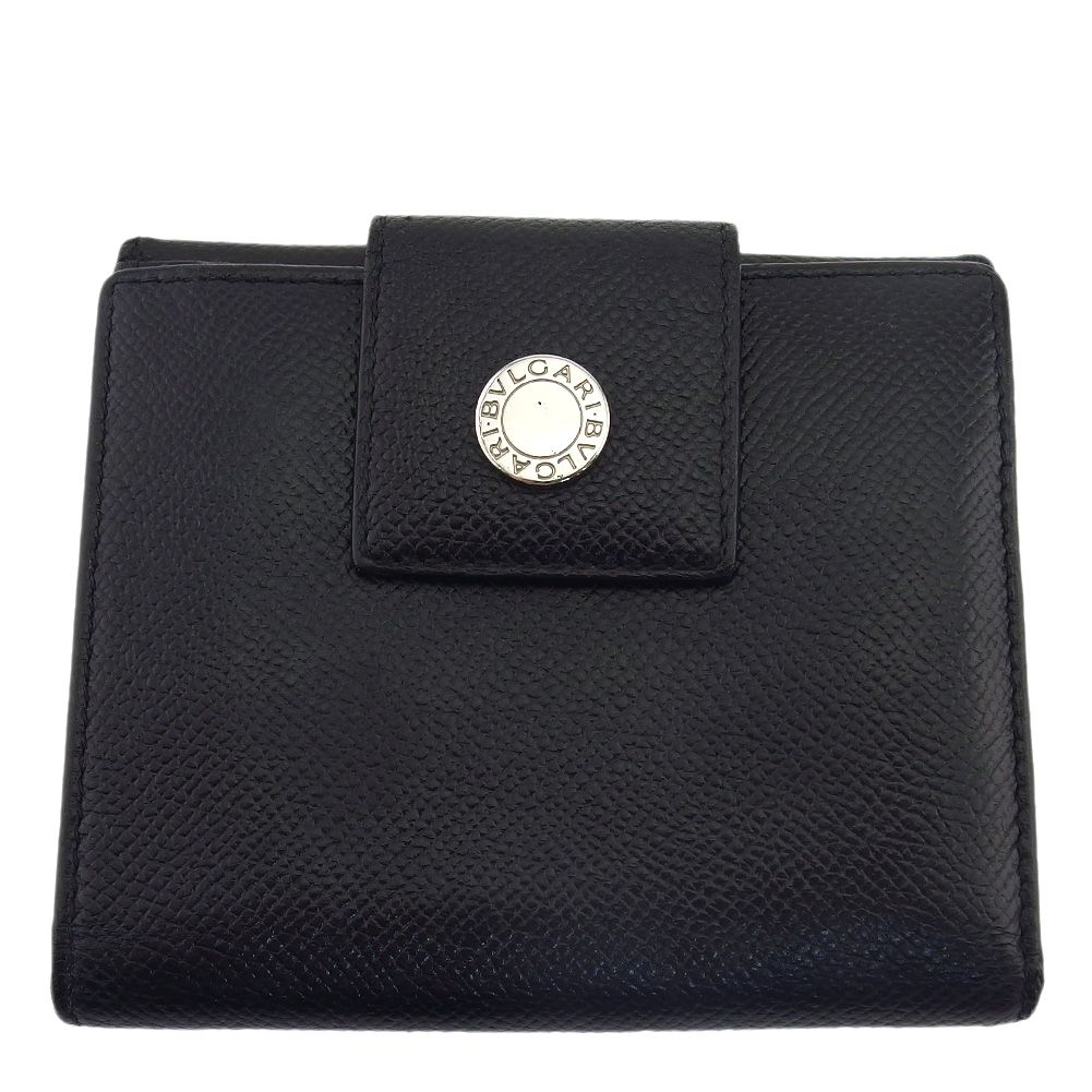 【極美品】BVLGARI レザー シボ革 二つ折り財布 サークルロゴ クラシコ ブルガリ BVLGARI 二つ折り財布 クラシコ ブラック レディース