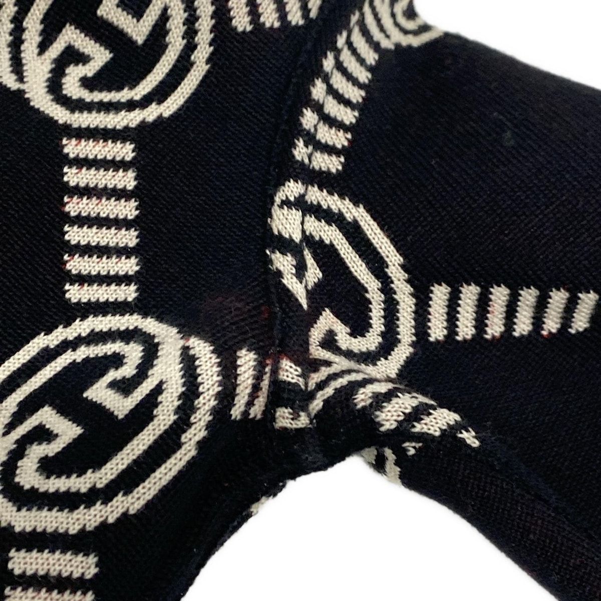  GUCCI グッチ 半袖セーター サイズM レディース - 678310 XKB 7 T ベージュ×黒×レッド クルーネック リバーシブル GG柄 ウール 半袖 ニット セーター