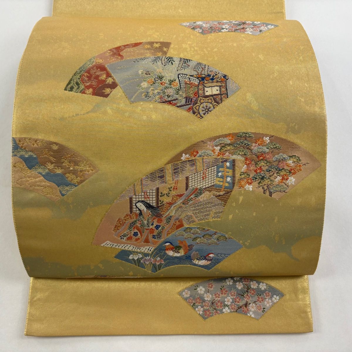 袋帯 秀品 本金箔 扇面 姫 金糸 箔 金色 お太鼓柄 正絹