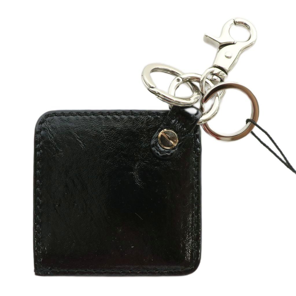 ドルチェ-ガッバーナ ドルガバ DOLCE-GABBANA キーホルダー 羊革 レザー 鏡フック付き ロゴ シルバー金具 黒 ブラック XZ GY 18