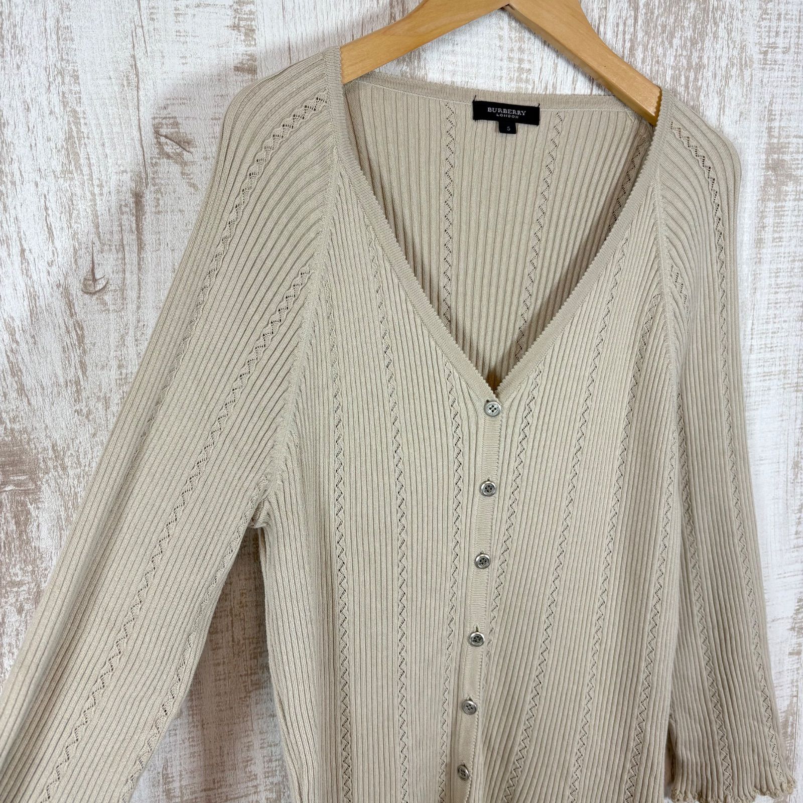新品未使用 バーバリーロンドン ホース ロゴ刺繍 透かし編み カーディガン 長袖 BURBERRY LONDON バーバリーロンドン ホースロゴ刺繍 Vネック