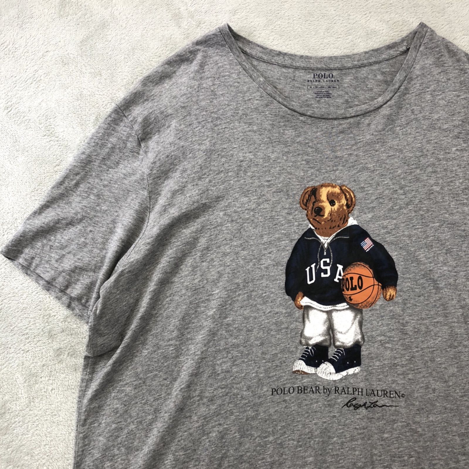 POLO Ralph Lauren プリントTシャツ POLO BEAR ポロベア バスケットボール XL 半袖カットソー ショートスリーブ グレー ポロラルフローレン