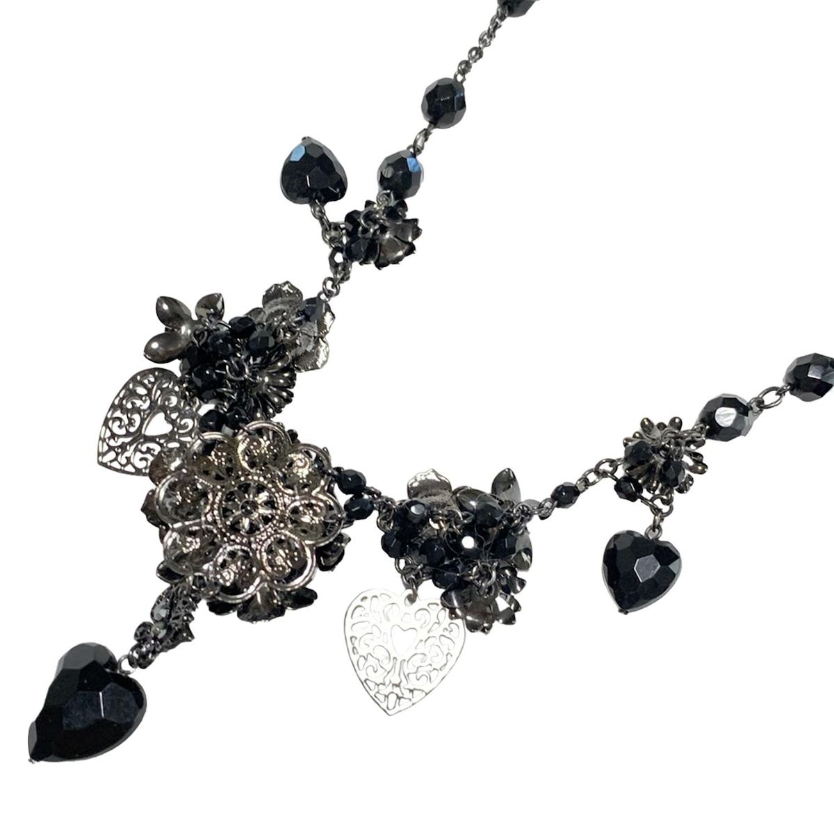 ANNA SUI アナスイ ネックレス - 黒 ハート フラワー 花 ラインストーン WWW_SMP1DAWEKUDUS_SCH_ID