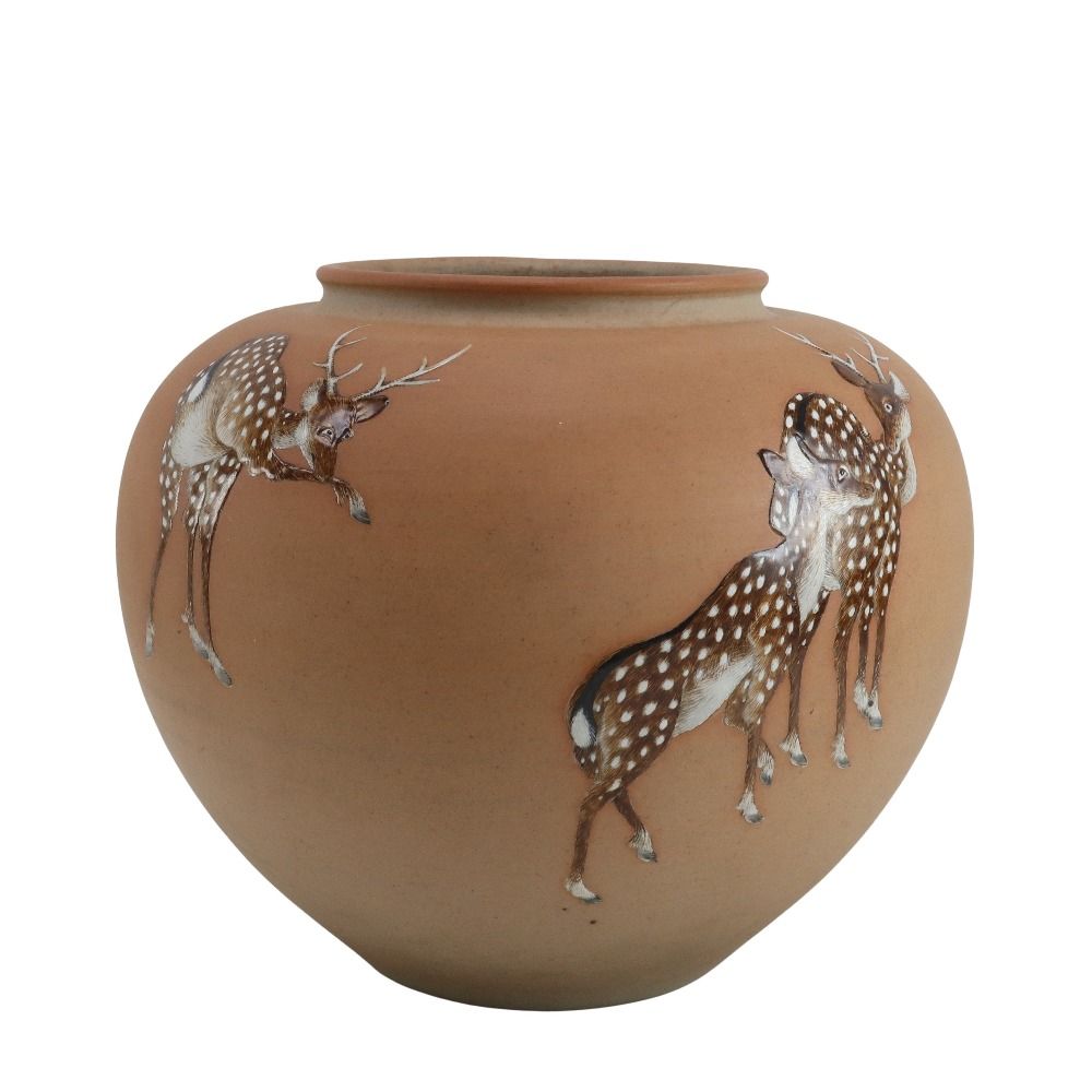 真葛香山 造 鹿図花瓶 陶磁器 ユニセックス