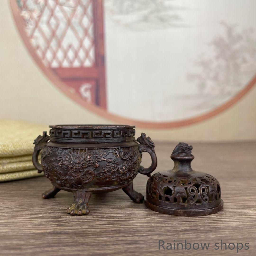 新品未使用】銅器 香炉 三足九龍炉 茶道薫香炉 香道具 装飾品 工芸品
