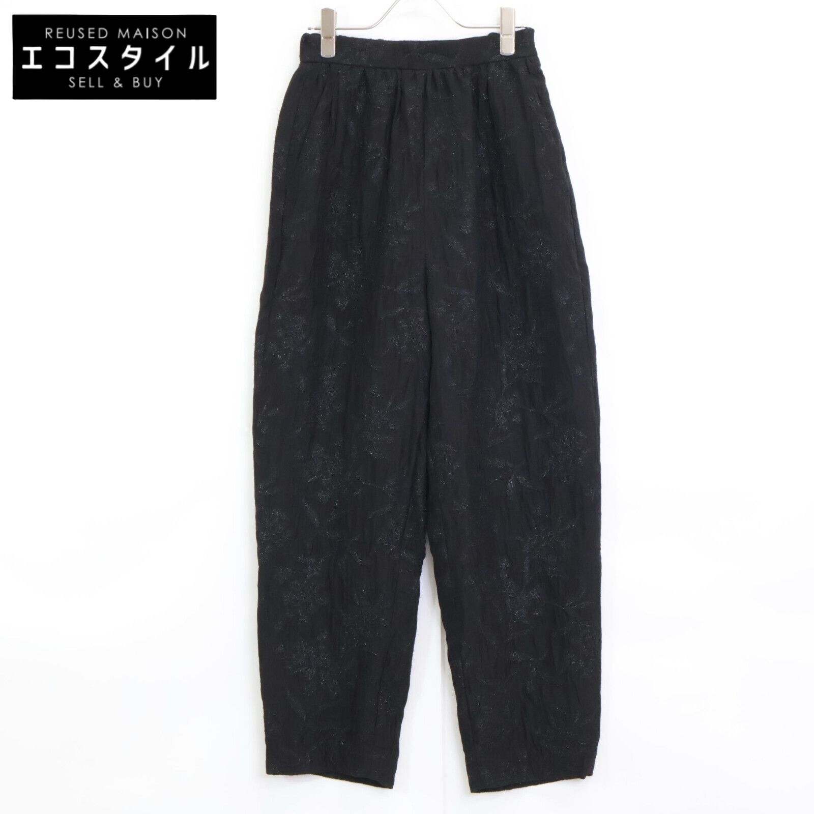 Pale Jute ペールジュート 24AW ﾌﾞﾗｯｸ ﾗﾒﾌﾗﾜｰｼﾞｬｶﾞｰﾄﾞﾊﾟﾝﾂ S