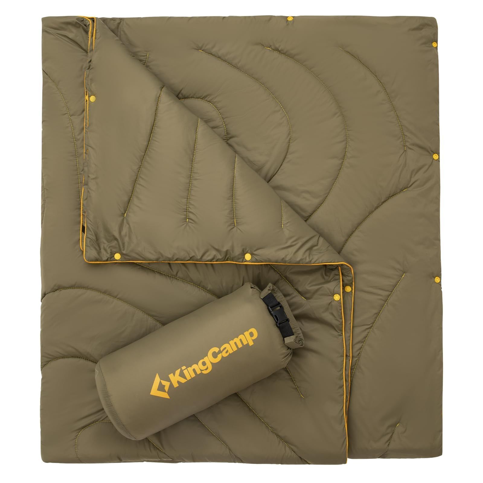 Size 175 x 135 cm_Color グリーン KingCamp キャンプ用ブランケット マルチブランケット 大判 厚手 保温 超軽量 防水 スナップボタン付き 連結 コンパクト 携帯便利 アウトドア 毛布 掛け布団 冷房対策 旅行用 車中泊 テント