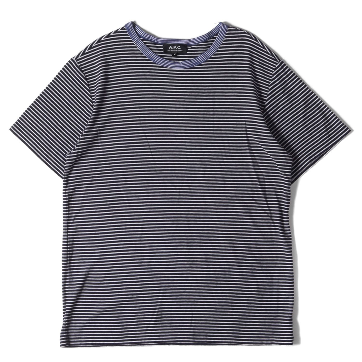 A.P.C. アーペーセー Tシャツ サイズ:M コットン ボーダー クルーネック 半袖 Tシャツ ネイビー ホワイト 紺白 日本製 ブランド トップス カットソー