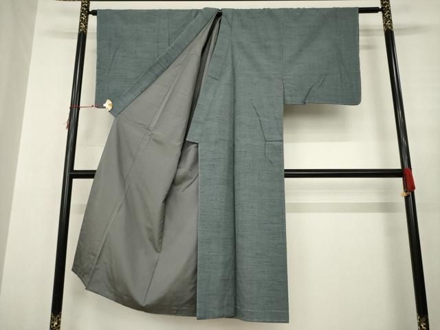 平和屋着物●男性 結城紬 アンサンブル 色無地 藍墨茶色 証紙付き 井上商事株式会社 正絹 AABC3557ck