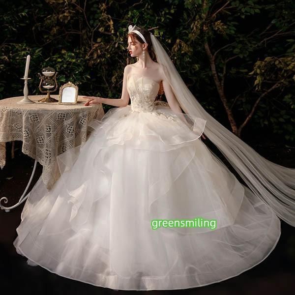 送料無料】ウェディングドレス ライトシャンパン色 ロングドレス