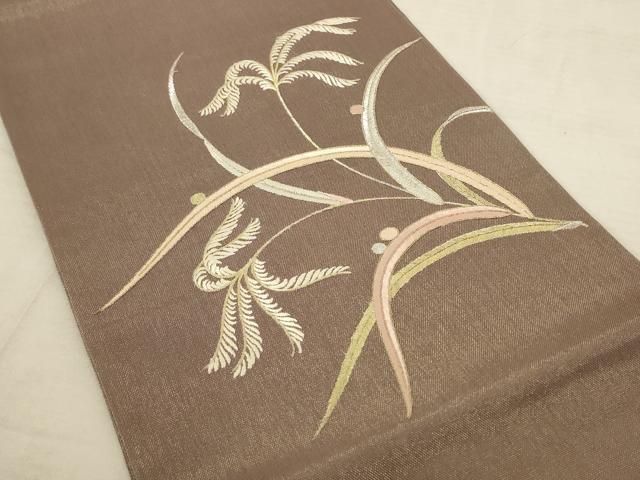 平和屋着物＊夏物 太鼓柄袋帯 刺繍 枝葉文 金銀糸 正絹 逸品